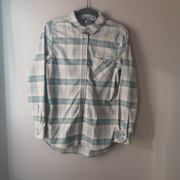 MEC Women's Plaid Button-up Collared Shirt, Beige & Green, Size Medium - Picture 2 of 14